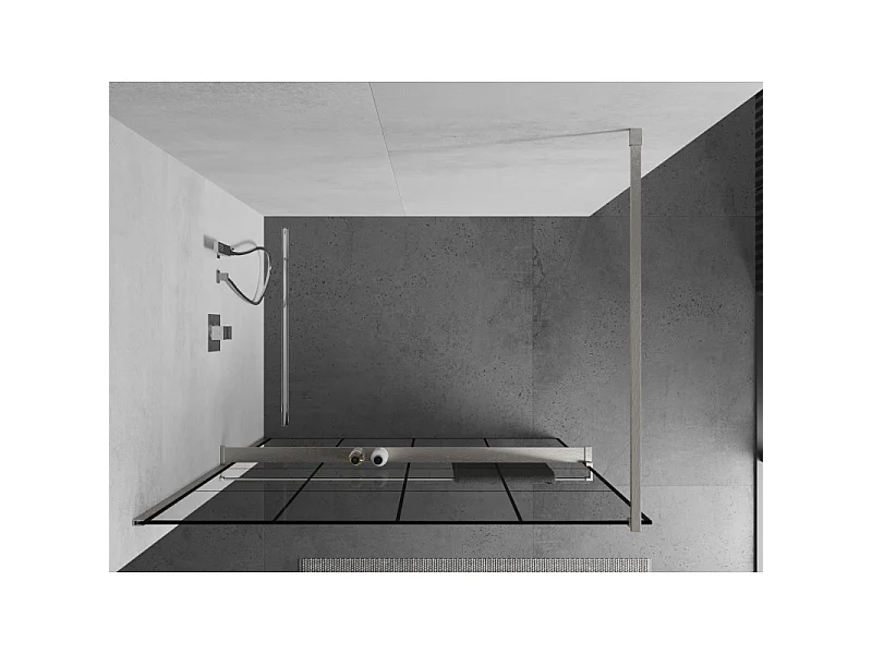 Mexen Kioto+ brusevæg med hylde Walk-in 130 x 200 cm, sort gitter, børstet nikkel - 800-130-121-97-77