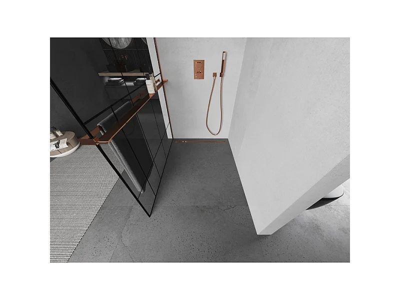 Mexen Kioto+ L douchewand met plank Walk-in 80 x 200 cm, zwart patroon, roségoud - 800-080-123-60-78