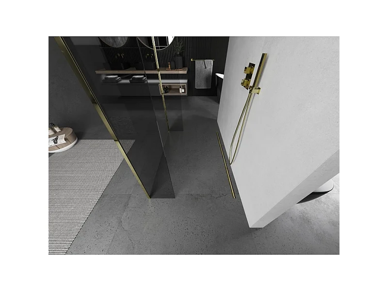 Mexen Kioto freistehende Duschwand 110 x 30 x 30 cm, transparent, gold - 800-110-030-222-50-00-030