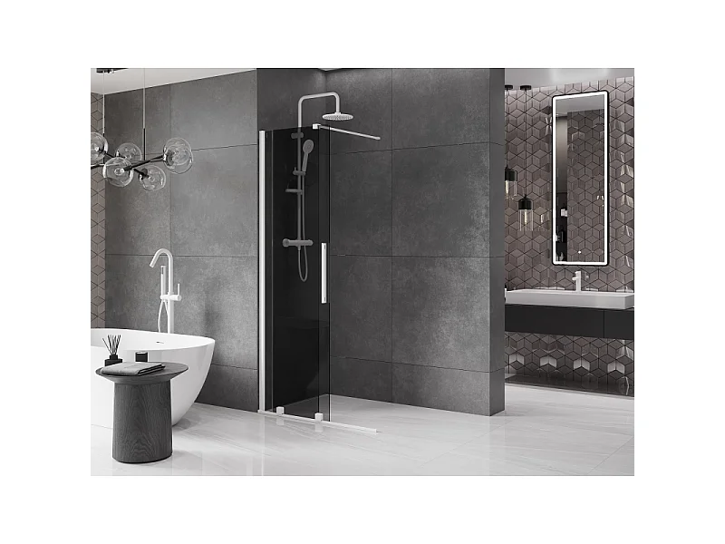 Mexen Velar Walk-in Shower Wall, Sliding 80 x 200 cm, Graphite 8 mm, White - 871-080-000-43-20
