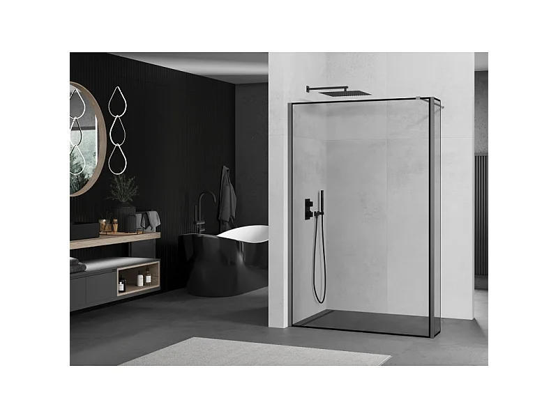 Mexen Kioto douchewand Walk-in 120 x 40 cm, zwart frame, gunmetal - 800-120-212-95-70-040