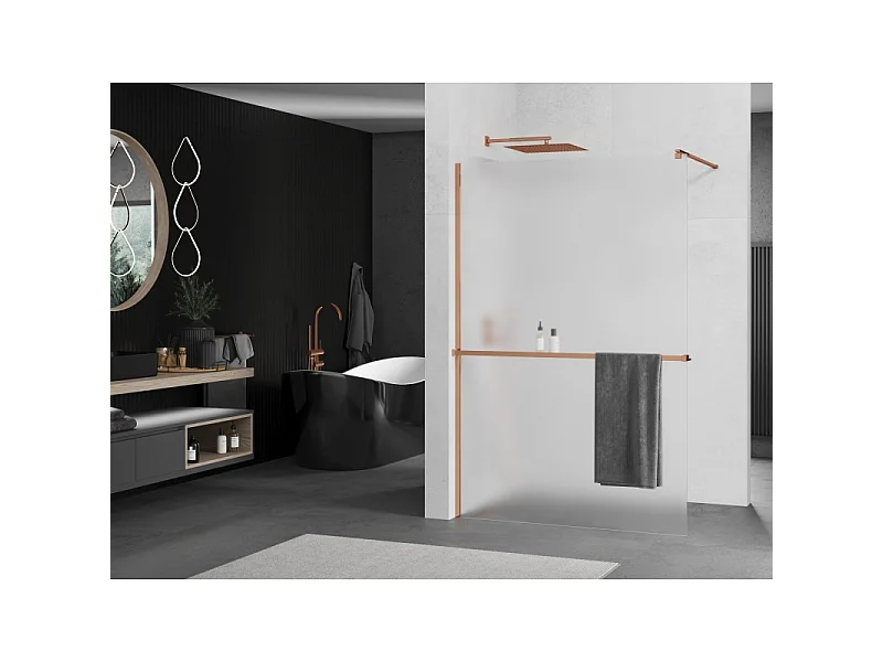 Mexen Kioto+ Duschwand mit Regal Walk-in 70 x 200 cm, Mattglas, Roségold - 800-070-121-60-30