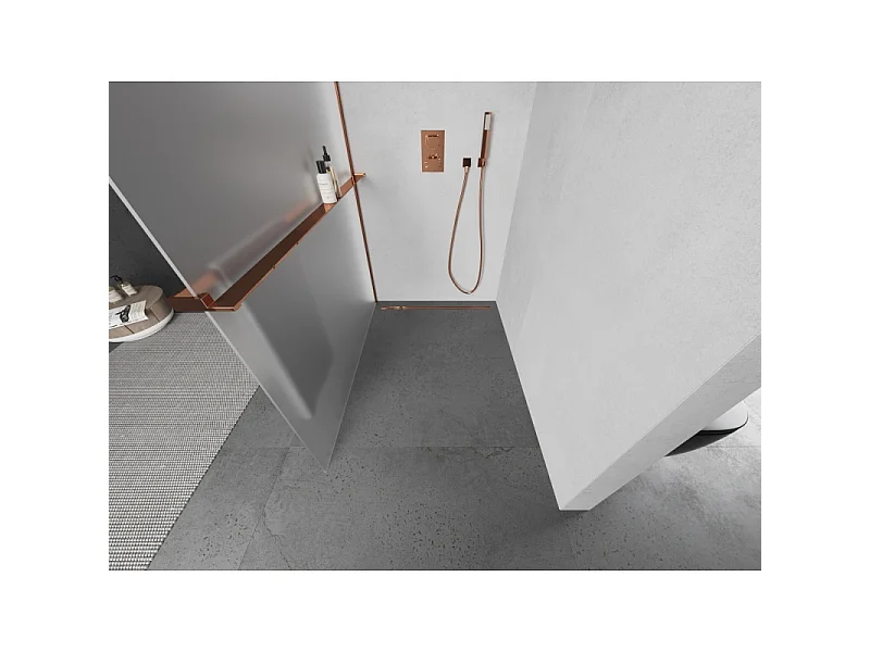 Mexen Kioto+ Duschwand mit Regal Walk-in 70 x 200 cm, Mattglas, Roségold - 800-070-121-60-30