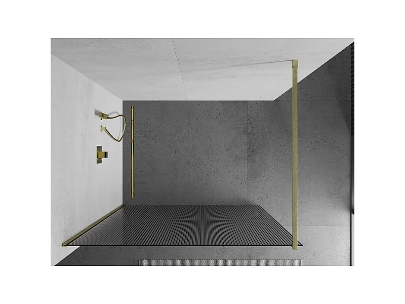Mexen Kioto paroi de douche Walk-in 140 x 200 cm, rayures 8 mm, or brossé - 800-140-101-55-09