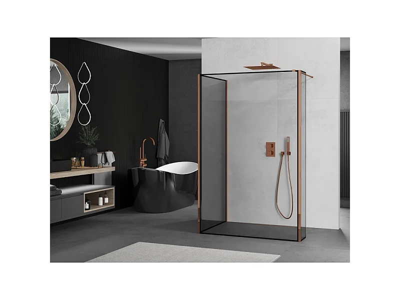 Mexen Kioto douchewand Walk-in 110 x 110 x 40 cm, zwart frame, roze goud - 800-110-110-221-60-70-040