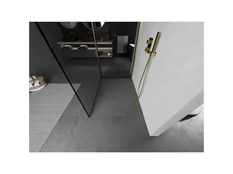 Mexen Kioto tuš stena Walk-in 120 x 80 cm, črn okvir, zlata krtačena - 800-120-212-55-70-080