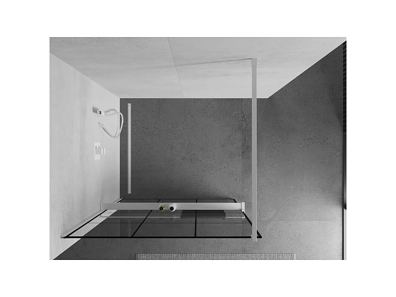 Mexen Kioto+ Duschwand mit Ablage Walk-in 110 x 200 cm, schwarzes Gitter, weiß - 800-110-121-20-77