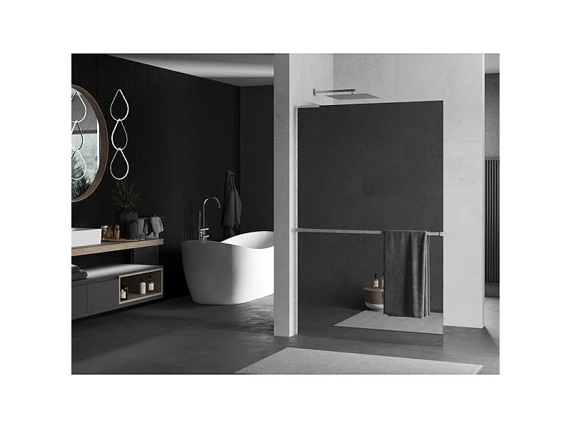Mexen Kioto+ L parede de duche com prateleira Walk-in 110 x 200 cm, espelho, níquel escovado - 800-110-123-97-50