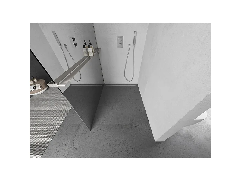 Mexen Kioto+ L parede de duche com prateleira Walk-in 110 x 200 cm, espelho, níquel escovado - 800-110-123-97-50
