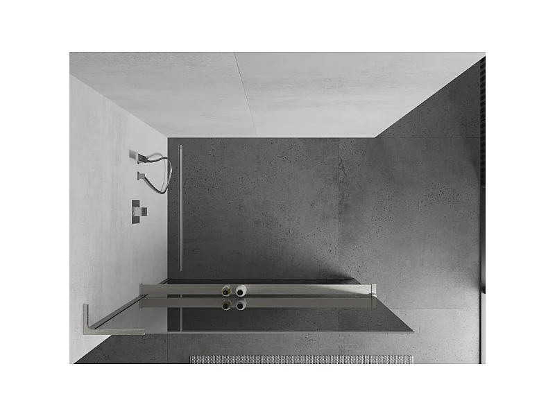 Mexen Kioto+ L parede de duche com prateleira Walk-in 110 x 200 cm, espelho, níquel escovado - 800-110-123-97-50