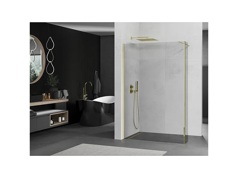 Mexen Kioto douchewand inloop 95 x 40 cm, transparant, goud - 800-095-212-50-00-040