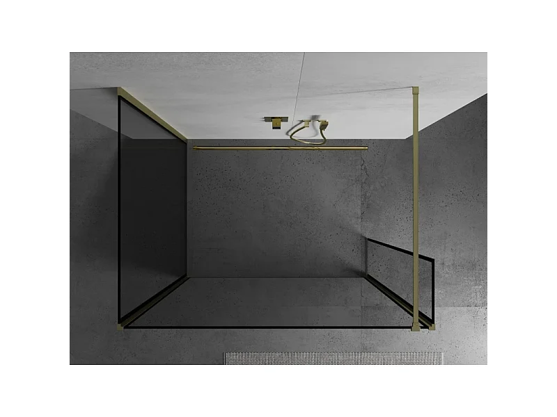 Mexen Kioto Brusevæg Walk-in 130 x 110 x 30 cm, sort ramme, børstet guld - 800-130-110-221-55-70-030