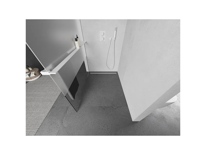 Mexen Kioto+ Duschwand mit Regal Walk-in 120 x 200 cm, transparent/Mattglas, weiß - 800-120-121-20-35