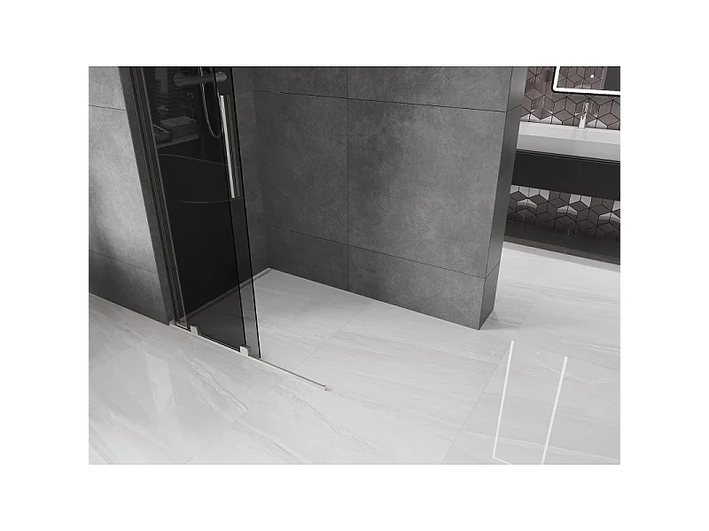 Mexen Velar L skydedør brusevæg Walk-in 110 x 200 cm, grafit 8 mm, børstet nikkel - 871-110-003-43-97