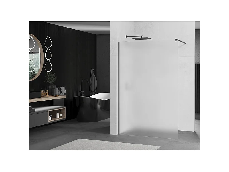 Mexen Kioto Walk-in brusevæg 90 x 200 cm, frostet 8 mm, gun metal - 800-090-101-95-30