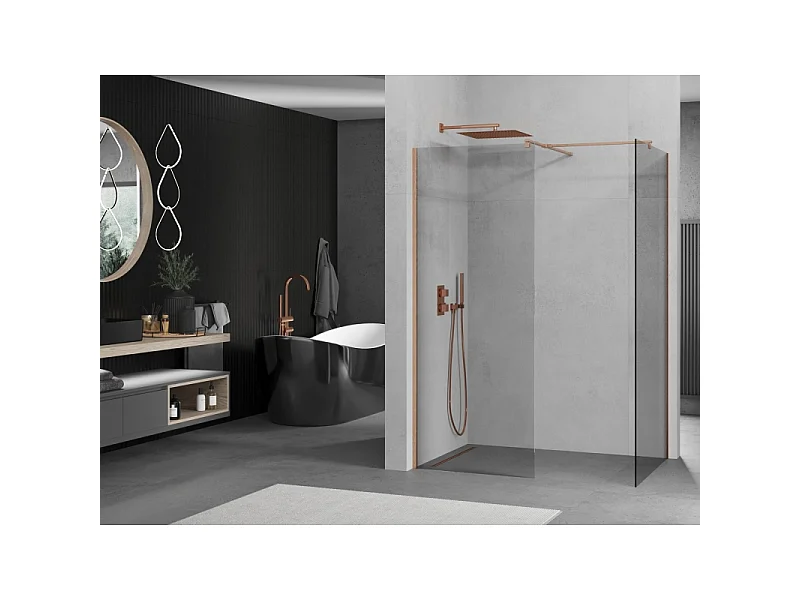 Mexen Kioto paroi de douche Walk-in 160 x 80 cm, transparent, cuivre brossé - 800-160-202-65-00-080