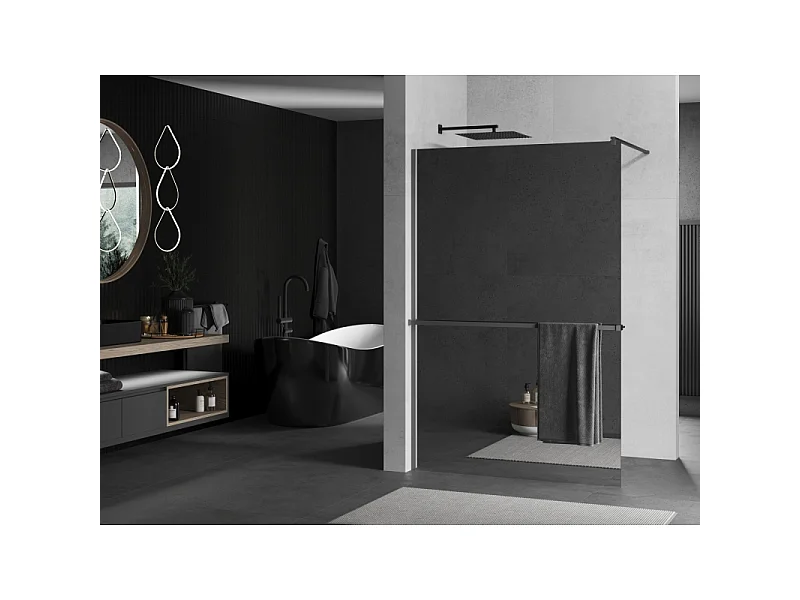 Mexen Kioto+ parete doccia con mensola Walk-in 100 x 200 cm, specchio, gun metal - 800-100-121-95-50