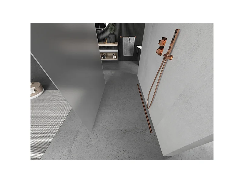 Mexen Kioto fritstående brusepanel 110 x 200 cm, frostet 8 mm, rosaguld - 800-110-002-60-30