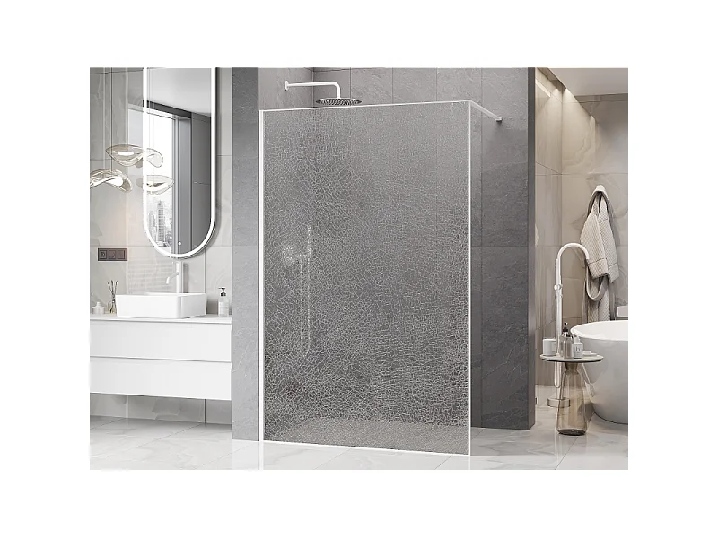 Mexen Kioto paroi de douche Walk-in 90 x 200 cm, crackle transparent 12 mm, blanc - 800-090-101-20-04-X