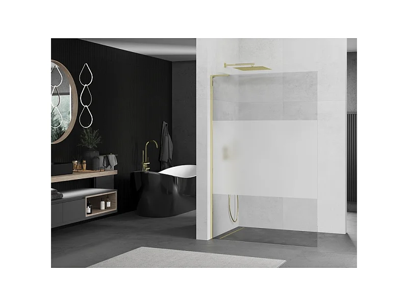 Mexen Kioto L paroi de douche Walk-in 80 x 200 cm, transparent/givre, or - 800-080-103-50-35