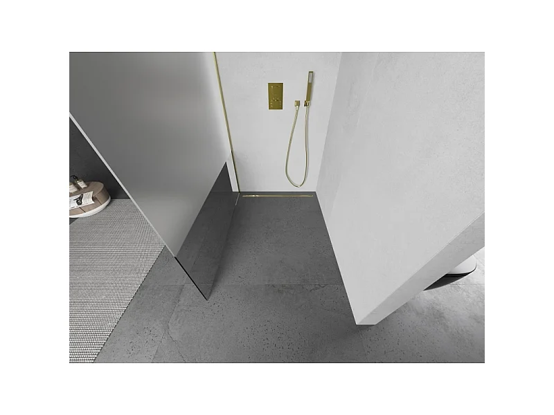 Mexen Kioto L paroi de douche Walk-in 80 x 200 cm, transparent/givre, or - 800-080-103-50-35