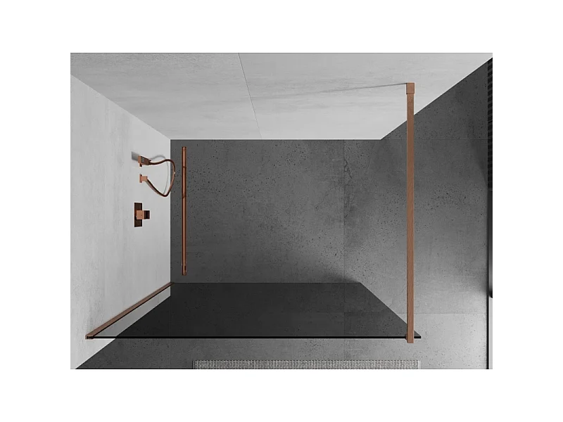 Mexen Kioto Tuš pregrada Walk-in 140 x 200 cm, grafit 8 mm, brušeni baker - 800-140-101-65-40