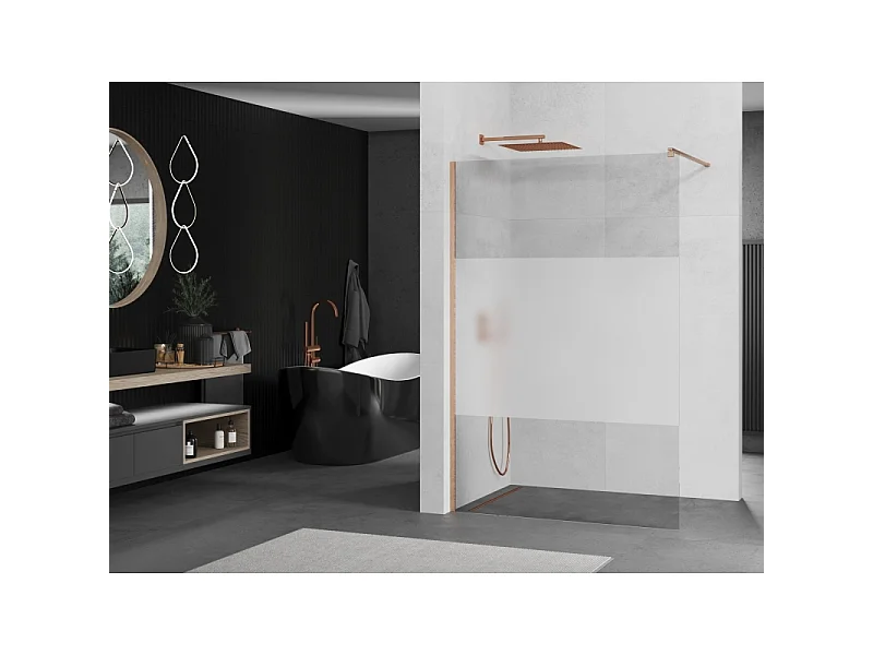 Mexen Kioto douchewand Walk-in 110 x 200 cm, transparant/frost 8 mm, geborsteld koper - 800-110-101-65-35