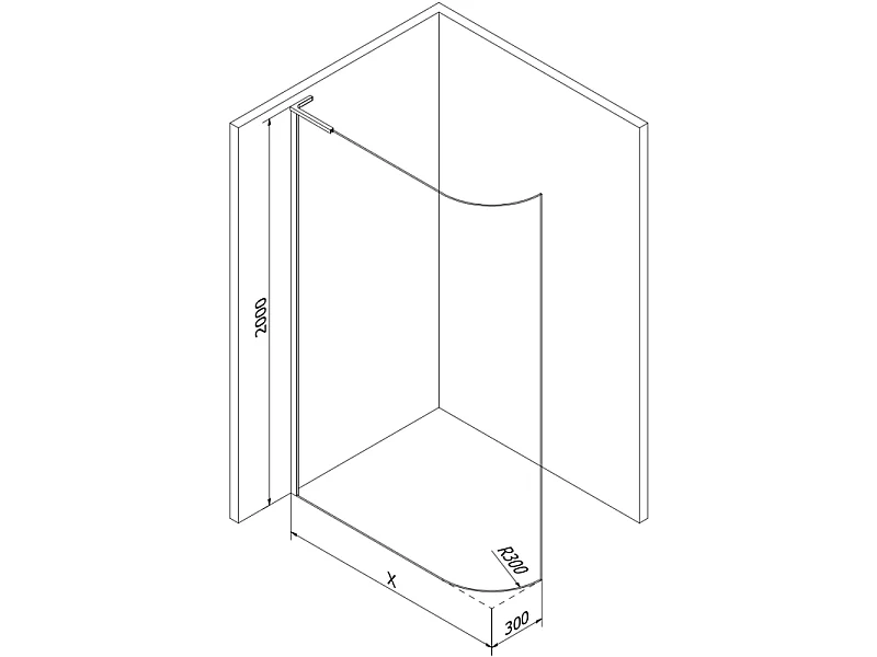 Mexen Kioto-R L paroi de douche arrondie Walk-in 100 x 200 cm, transparent, blanc - 800-100-103-20-06