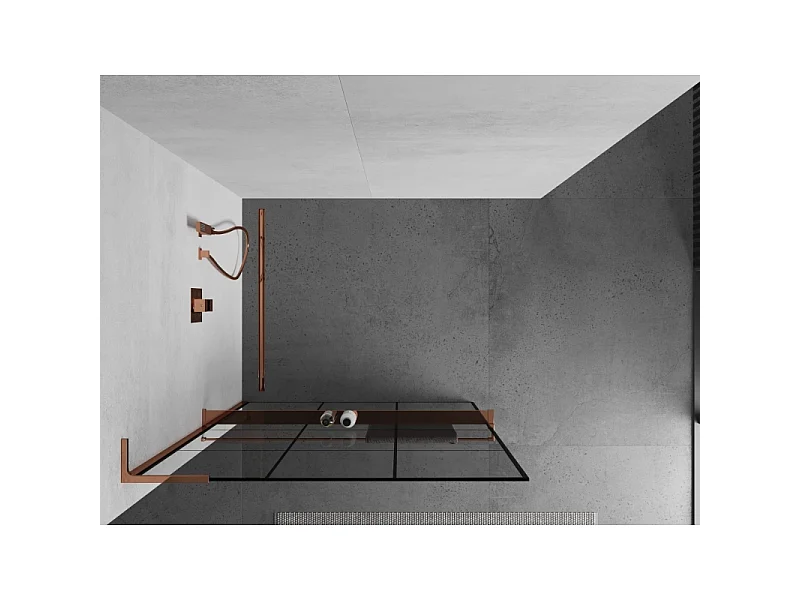 Mexen Kioto+ L paroi de douche avec étagère Walk-in 100 x 200 cm, grille noire, or rose - 800-100-123-60-77