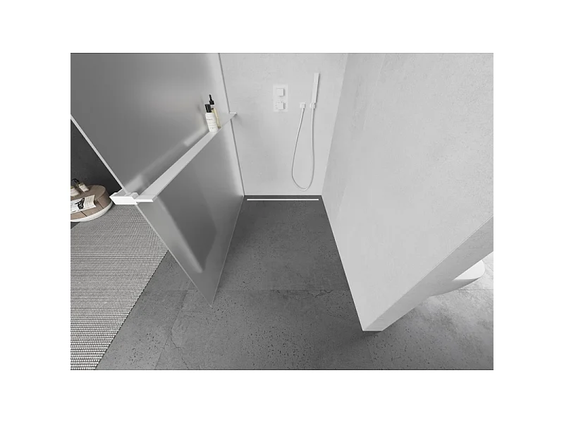 Mexen Kioto+ Walk-in Shower Panel with Shelf 140 x 200 cm, Frosted, White - 800-140-121-20-30