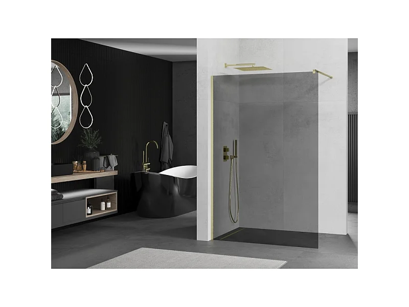 Mexen Kioto paroi de douche Walk-in 70 x 200 cm, graphite 8 mm, or brossé - 800-070-101-55-40