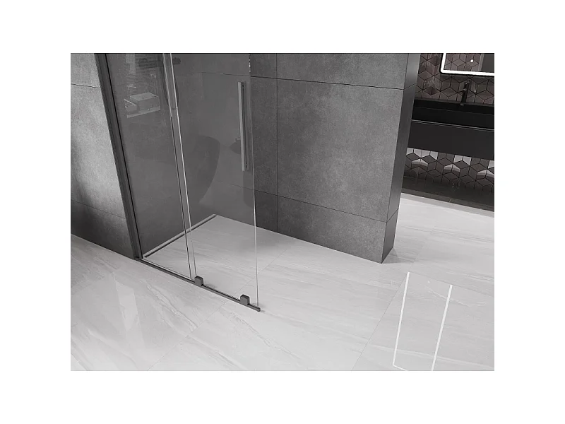 Mexen Velar skydedør brusevæg Walk-in 90 x 200 cm, transparent 8 mm, pistolmetal - 871-090-000-03-95