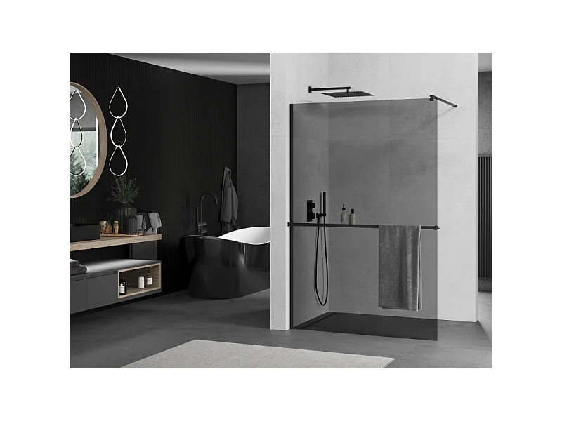 Mexen Kioto+ Duschwand mit Ablage Walk-in 70 x 200 cm, Graphit, Schwarz - 800-070-121-70-40
