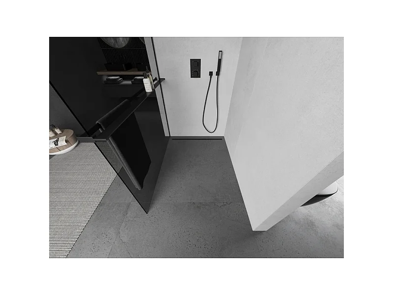 Mexen Kioto+ Duschwand mit Ablage Walk-in 70 x 200 cm, Graphit, Schwarz - 800-070-121-70-40