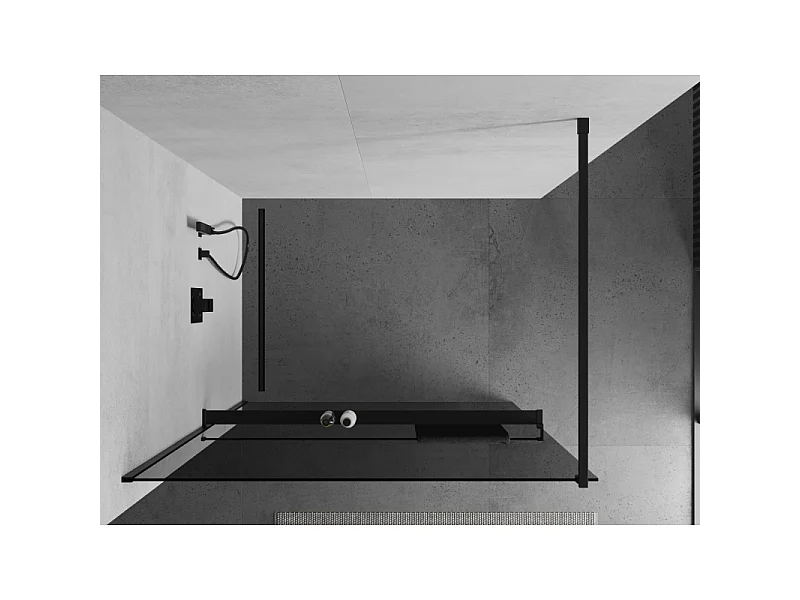 Mexen Kioto+ Duschwand mit Ablage Walk-in 70 x 200 cm, Graphit, Schwarz - 800-070-121-70-40