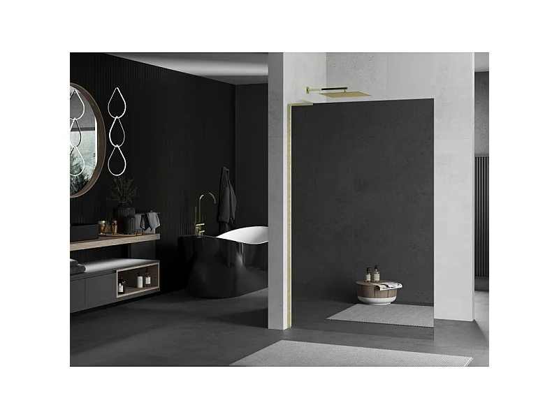 Mexen Kioto L paroi de douche Walk-in 80 x 200 cm, miroir, or brossé - 800-080-103-55-50