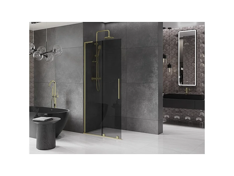 Mexen Velar L Sliding Shower Wall Walk-in 110 x 200 cm, graphite 8 mm, gold brushed - 871-110-003-43-55