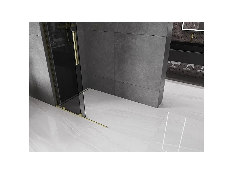 Mexen Velar L Sliding Shower Wall Walk-in 110 x 200 cm, graphite 8 mm, gold brushed - 871-110-003-43-55