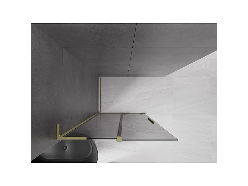 Mexen Velar L Sliding Shower Wall Walk-in 110 x 200 cm, graphite 8 mm, gold brushed - 871-110-003-43-55