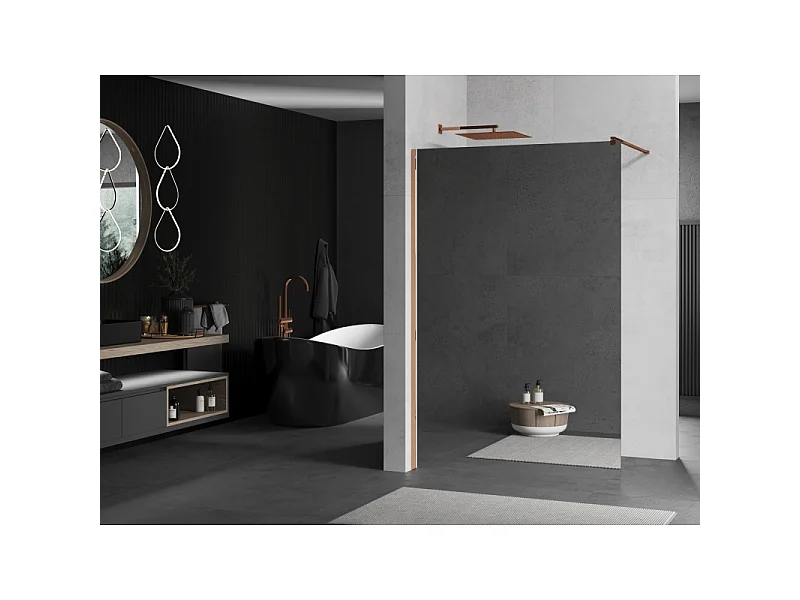Mexen Kioto paroi de douche Walk-in 120 x 200 cm, miroir 8 mm, or rose - 800-120-101-60-50