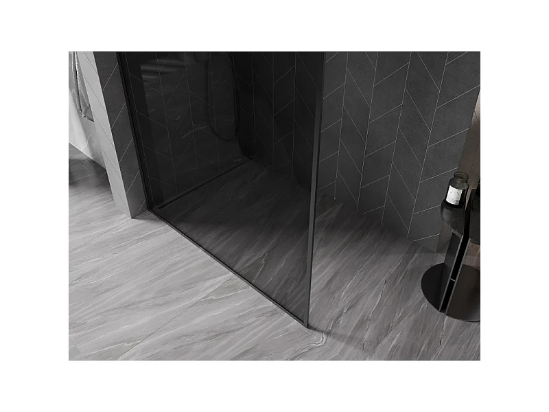 Mexen Kioto-F Walk-in Shower Wall with Frame 70 x 202 cm, Graphite 8 mm, Black - 800-070-104-70-40