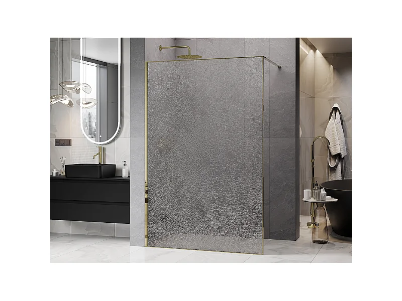 Mexen Kioto paroi de douche Walk-in 100 x 200 cm, crackle transparent 12 mm, or - 800-100-101-50-04-X