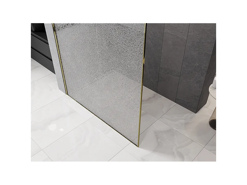 Mexen Kioto paroi de douche Walk-in 100 x 200 cm, crackle transparent 12 mm, or - 800-100-101-50-04-X