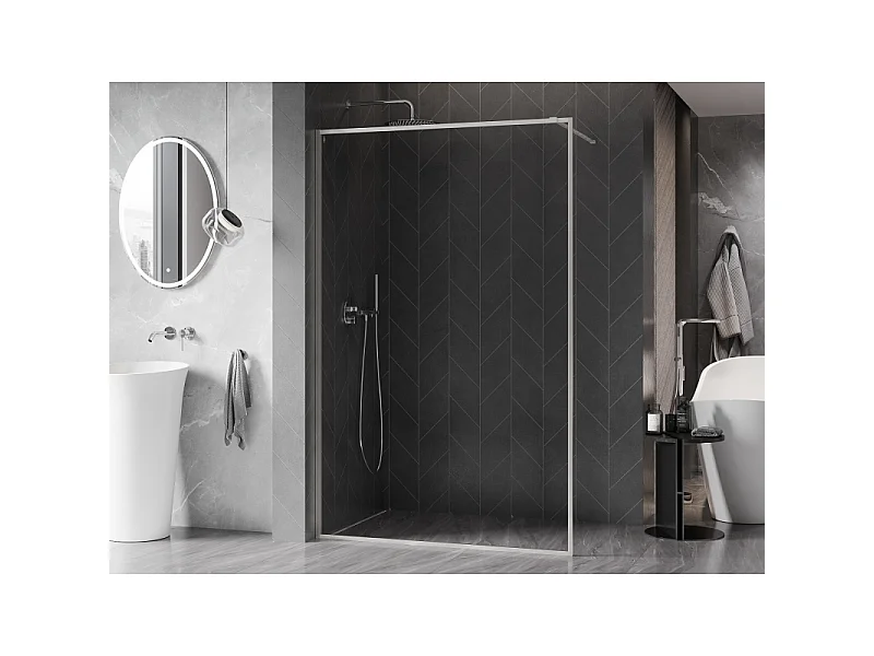 Mexen Kioto-XF parede de chuveiro Walk-in com estrutura 120 x 202 cm, transparente 10 mm, níquel escovado - 800-120-104-97-00-X