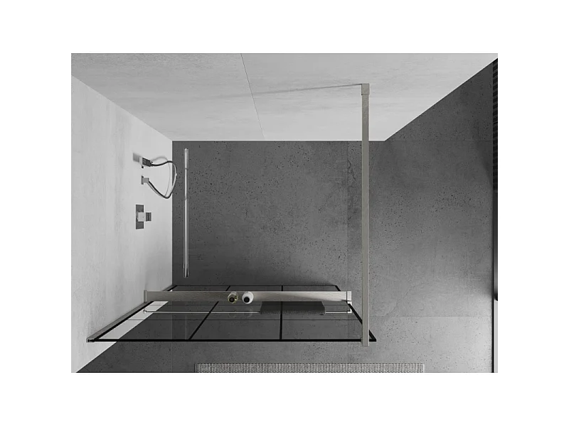 Mexen Kioto+ prhačna stena z polico Walk-in 120 x 200 cm, črna rešetka, brušen nikel - 800-120-121-97-77