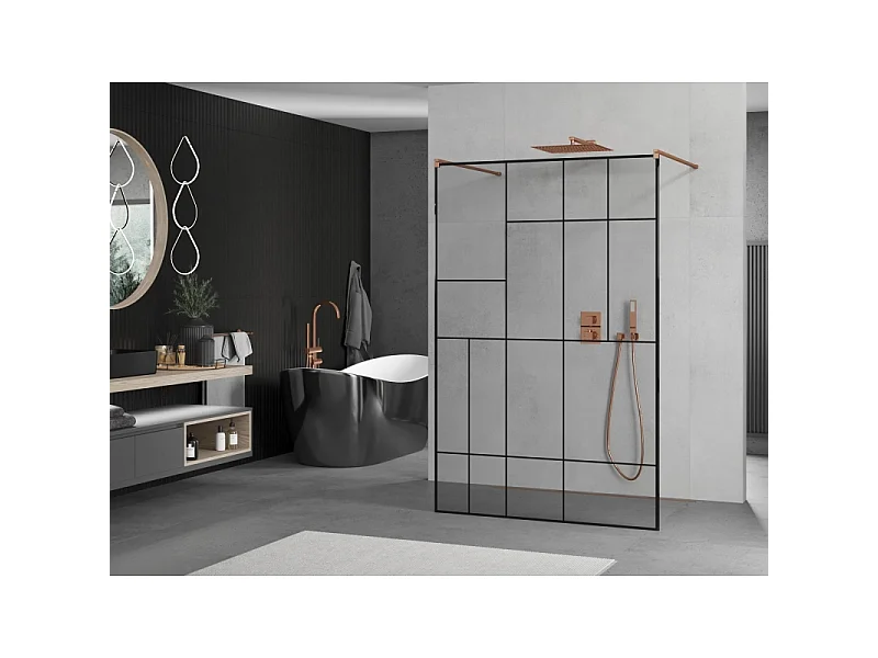 Mexen Kioto freestanding shower wall 120 x 200 cm, black pattern 8 mm, rose gold - 800-120-002-60-78