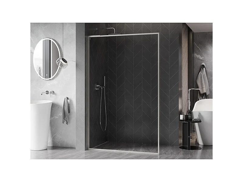 Mexen Kioto-F L douchewand Walk-in met frame 110 x 202 cm, transparant 8 mm, geborsteld nikkel - 800-110-174-97-00