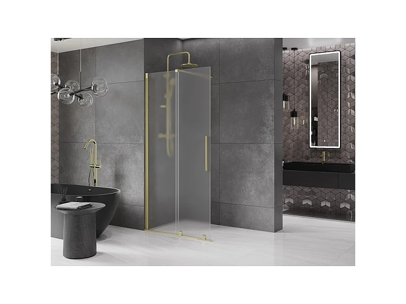 Mexen Velar Walk-in Shower Wall 80 x 200 cm, Frosted 8 mm, Brushed Gold - 871-080-000-33-55