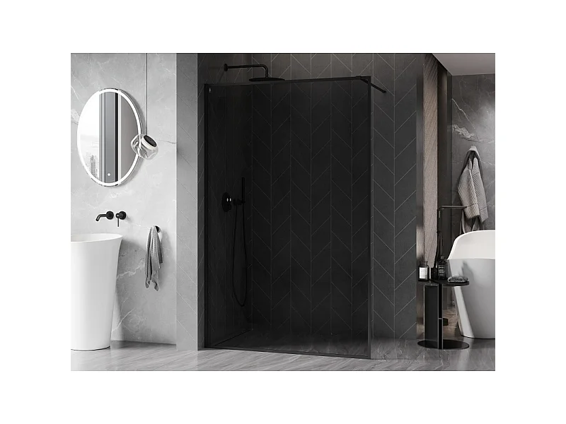 Mexen Kioto-F douchewand Walk-in met frame 100 x 202 cm, grafiet 8 mm, zwart - 800-100-104-70-40