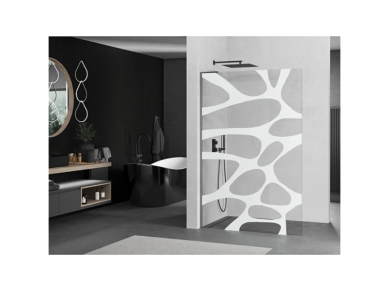 Mexen Kioto L tuš stena Walk-in 90 x 200 cm, bela valovita, gun metal - 800-090-103-95-97